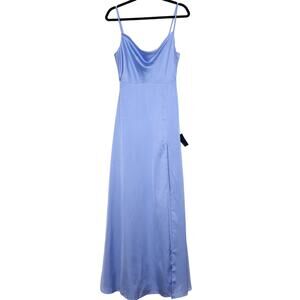 LULU'S NEW Formal Invitation Dress Light Blue Satin Cowl Neck Maxi Women's XS